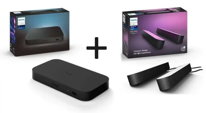 Boîtier de synchronisation Philips Hue Play HDMI Sync Box + Pack de 2 barres lumineuses Philips Hue Play (Noir)