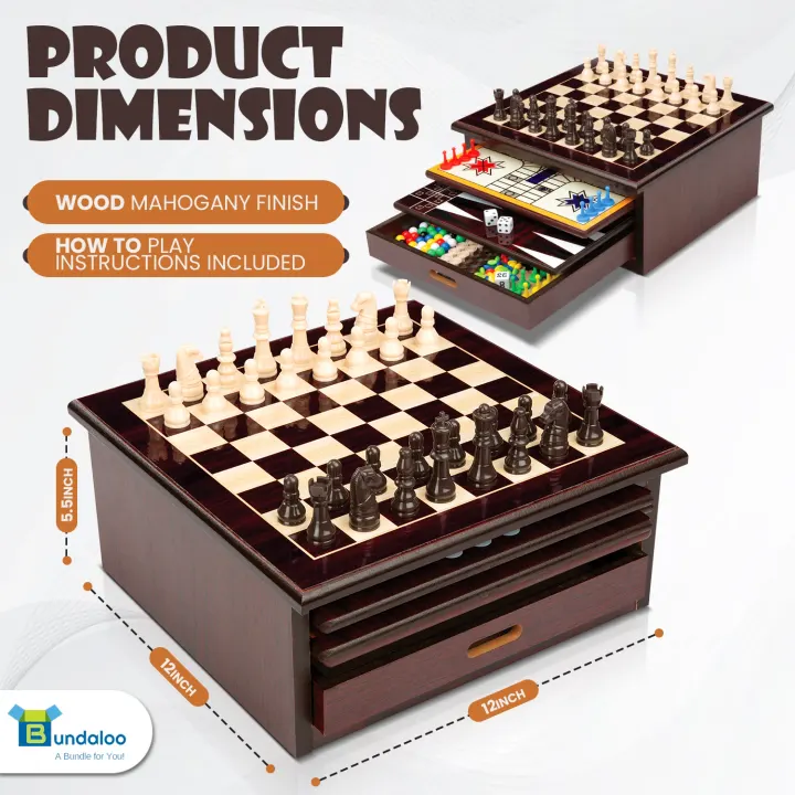 Bundaloo 10-in-1 Classic Wooden Board Game Set – Chess, Checkers, Backgammon, and More – Premium Multi-Game Collection with Built-in Storage (10 in 1) — photo 4