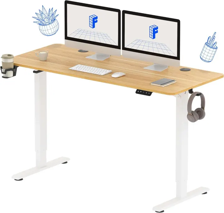 Bureau assis-debout électrique FlexiSpot Lite – 140 x 60 x 71-116 cm, Plusieurs Coloris Blanc