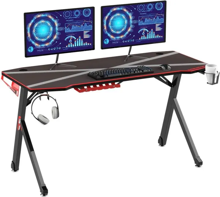 Bureau d’ordinateur de jeu Soges YT-YF-1-CA avec tapis de souris imperméable – Noir 140 cm