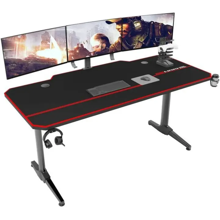 SogesHome Bureau Gamer Bureau Gaming 140x65x75 CM avec Tapis de Souris Complet & Gaming Rack/Chargeur à USB, Noir, ST-EAGLE-1400BK