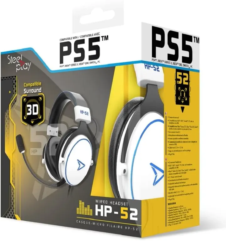 Casque filaire Steelplay HP52-2 pour console Blanc — photo 5