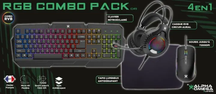 Combo Pack 4 en 1 Alpha Omega Players RGB Noir
