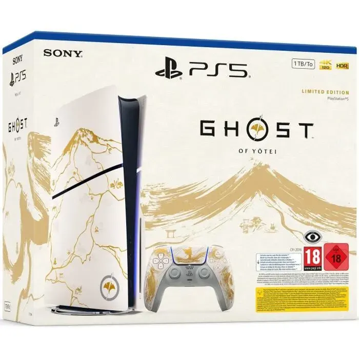 Console PlayStation 5SonyPack Console Sony PS5 Slim Standard ® Gold – Edition limitée Ghost of Yōtei™