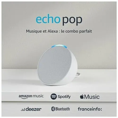 Echo Pop | Enceinte connectée Bluetooth et Wi-Fi compacte avec Alexa | Vert Canard, Blanc, Lavande, Anthracite