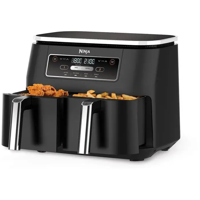 Friteuse à air double Ninja AF200EU Foodi 4 en 1 à double zone (capacité de 7,6 l, puissance de 2400 W, 2 paniers indépendants, 4 programmes, SYNC & MATCH)