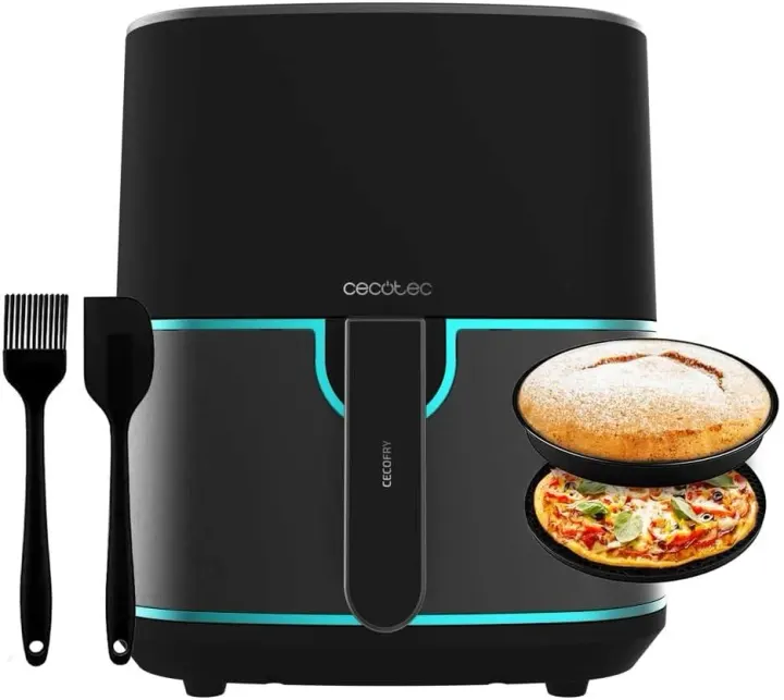 Cecotec Friteuse à Air sans Huile de 5,5 L Cecofry Fantastik Inox 5500 Pack. 1500W, Technologie PerfectCook, 9 Modes de Cuisson, Tactile, Réglable 80-200ºC, Cuisson jusqu’à 60 min, Pack d’Accessoires
