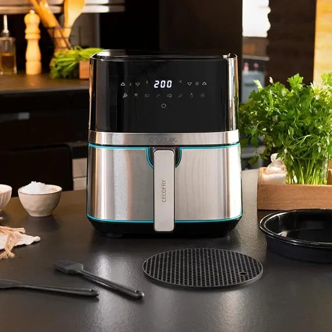 Friteuse sans Huile Cecotec Cecofry Full InoxBlack 5500 Pro – 5,5 L, 1700 W, Diététique, Numérique, Acier Inoxydable, Technologie PerfectCook, Accessoires Inclus