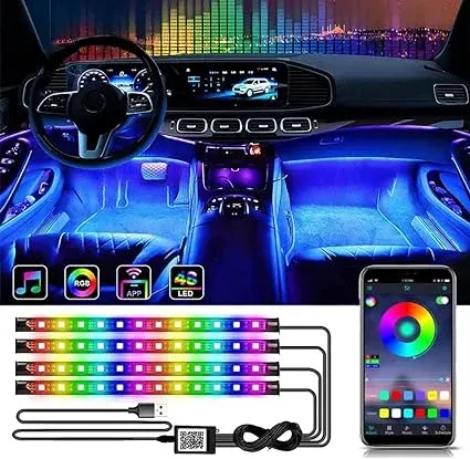 Lumières LED Ambiance pour Voiture avec Contrôle Musical et Application – Idéales pour Télévision, Jeux, Bureau et Décoration