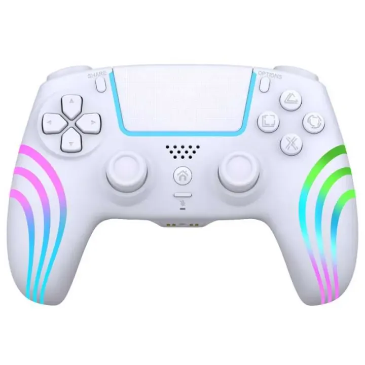 Manette Sans Fil Alpha Omega Players PS4 & PC Rainbow LED Blanc