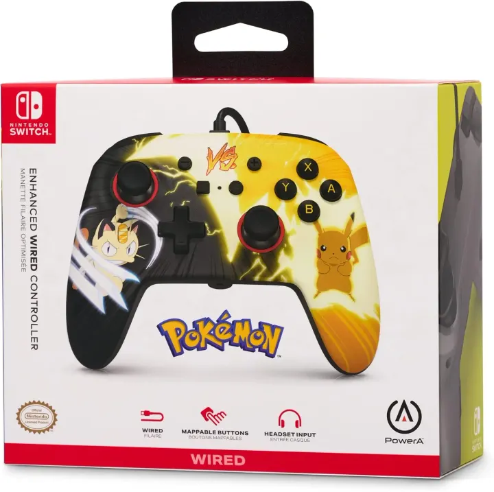 Manette Câblée Améliorée PowerA pour Nintendo Switch, Pokémon : Pikachu vs. Meowth