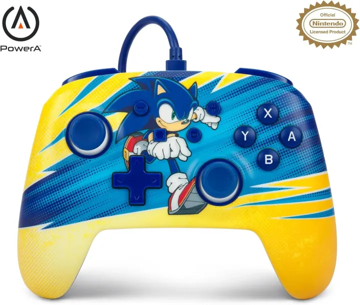 Manette filaire ameliorée PowerA Sonic Boost pour Nintendo Switch Jaune bleu
