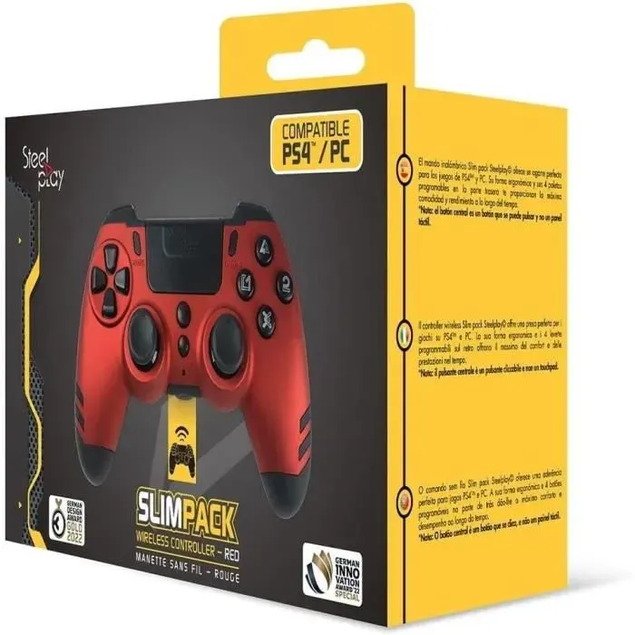 Manette sans Fil Steelplay Slim Pack pour PS4 PS3 et PC Rouge