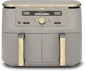 NINJA Dual Zone Max Air Fryer 2 Compartiments, Capacité Familiale de 9,5L, Max 240°C, Air Fryer 6-en1, Pièces Antiadésives Amovibles Lavables Au Lave-Vaisselle, Stone/Or DZ400EUSTGD