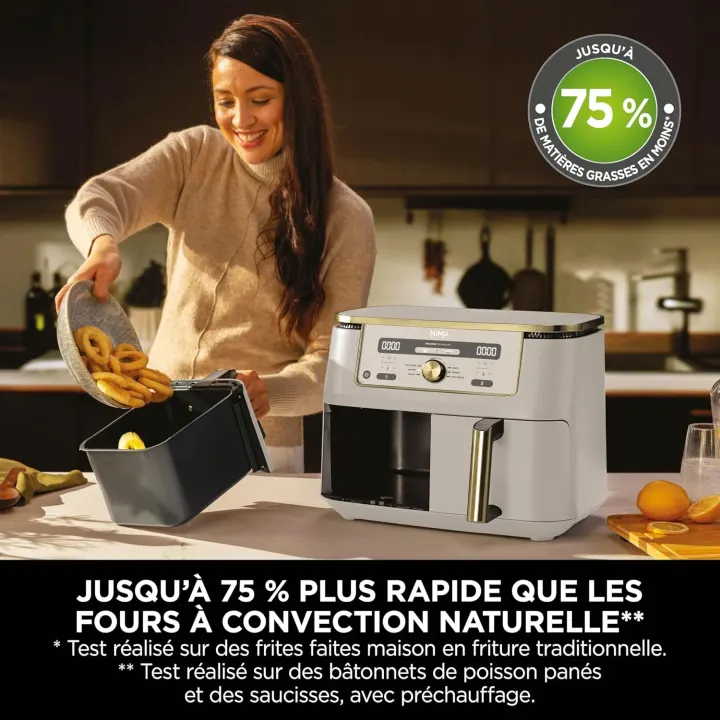 NINJA Dual Zone Max Air Fryer 2 Compartiments, Capacité Familiale de 9,5L, Max 240°C, Air Fryer 6-en1, Pièces Antiadésives Amovibles Lavables Au Lave-Vaisselle, Stone/Or DZ400EUSTGD — photo 3