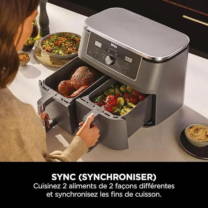 NINJA Dual Zone Max Air Fryer 2 Compartiments, Capacité Familiale de 9,5L, Max 240°C, Air Fryer 6-en1, Pièces Antiadésives Amovibles Lavables Au Lave-Vaisselle, Stone/Or DZ400EUSTGD — photo 4