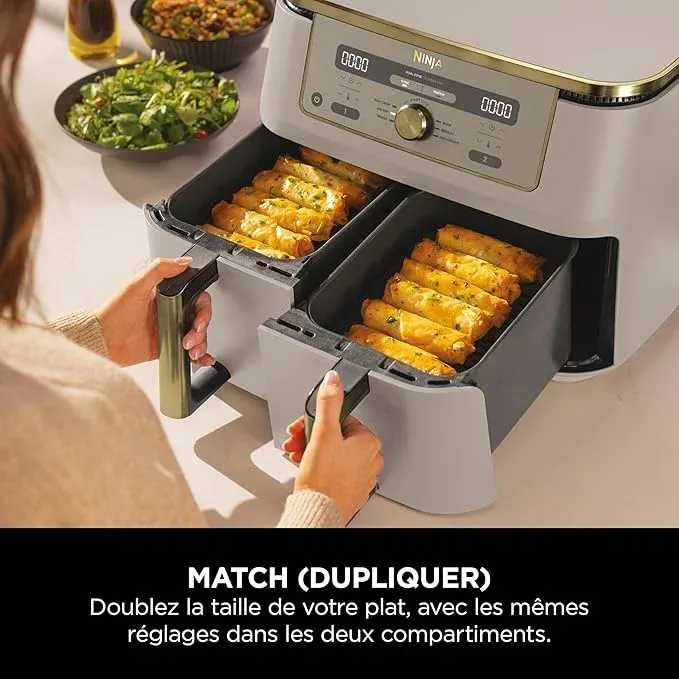 NINJA Dual Zone Max Air Fryer 2 Compartiments, Capacité Familiale de 9,5L, Max 240°C, Air Fryer 6-en1, Pièces Antiadésives Amovibles Lavables Au Lave-Vaisselle, Stone/Or DZ400EUSTGD — photo 5