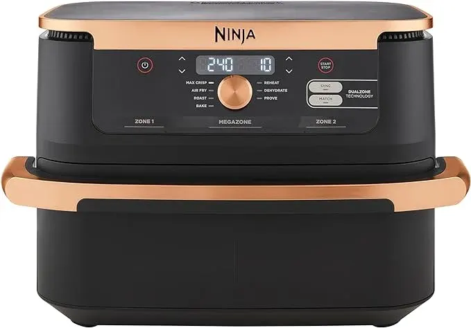 Ninja Foodi FlexDrawer Air Fryer, Grand Tiroir de 10.4 L, 7-en-1, Noir & Cuivre, AF500EUCP