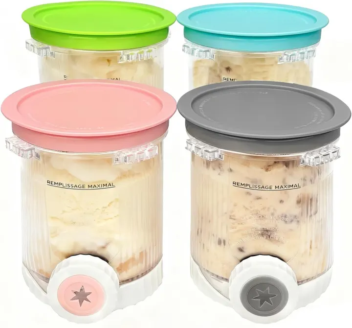 Pack de 4 Pots de Rechange Compatibles Ninja Swirl by CREAMi (Série NC700 / NC701EU) – Cuves sans BPA avec Couvercles (Non fabriqués par Ninja)