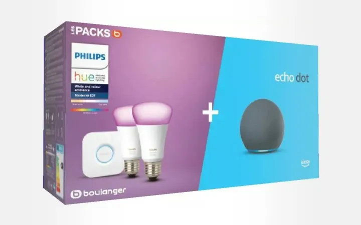 Pack Philips Hue – 2 ampoules connectées + Amazon Echo Dot 4