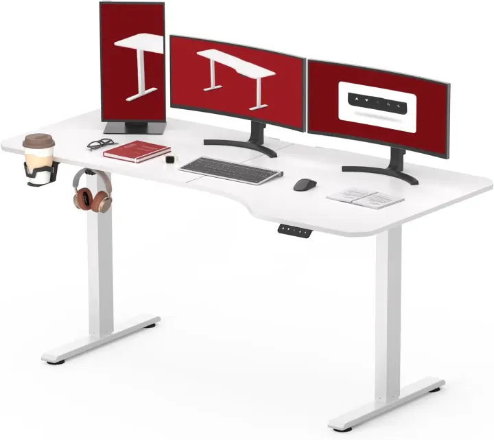 SANODESK QS1 Bureau Assis Debout Électrique 160×75 cm – Réglable en Hauteur avec Panneau à Fonctions Mémoires et Accessoires Pratiques Plusieurs coloris (Érable, Blanc, Noir.)