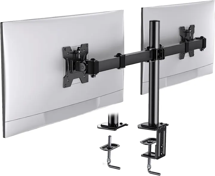 Support Double Moniteur HUANUO pour écrans 13-27 Pouces, avec 2 Options d’Installation, Bras Double Moniteur pour VESA 75/100