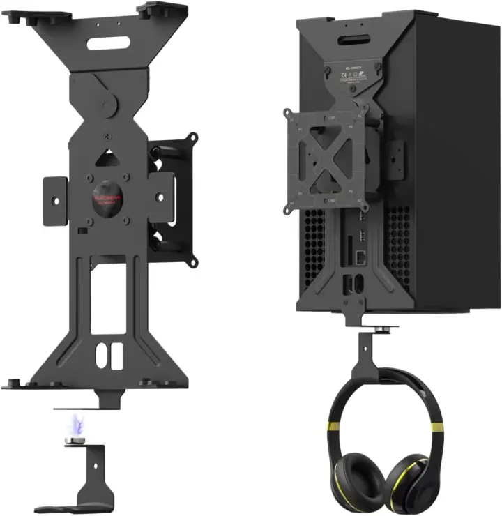 Support Mural Magnétique ElecGear pour Xbox Series X – Support Métallique avec Cintre pour Casque de Jeu, Fixation XSX Verticale, Horizontale ou Sous le Bureau