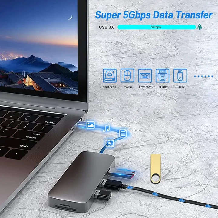 Adaptateur USB C 10-en-1 avec HDMI 4K, VGA, Type C PD, USB3.0, Ethernet RJ45, Lecteur de Carte SD/TF, Prise Jack 3.5mm, Compatible avec MacBook Pro/Air et Autres Ordinateurs Portables USB-C — photo 3