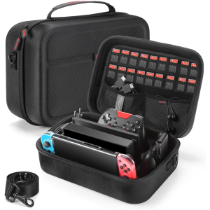 Étui Bestico pour Nintendo Switch et Switch OLED - Housse Rigide avec Espace pour Console, Dock, Manette Pro, et 18 Cartes de Jeu