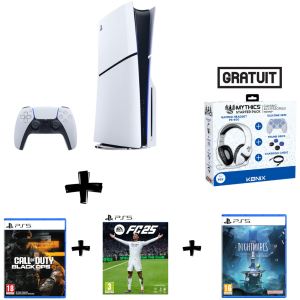 Playstation 5 1tb lecteur cd + Little Nightmares II +FC 25 + BLACK OPS 6 + CASQUE Mythics