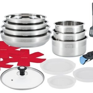 Batterie de cuisine ARTHUR MARTIN AM0566 18 pièces – Acier inoxydable, poignée amovible - Tous feux dont induction