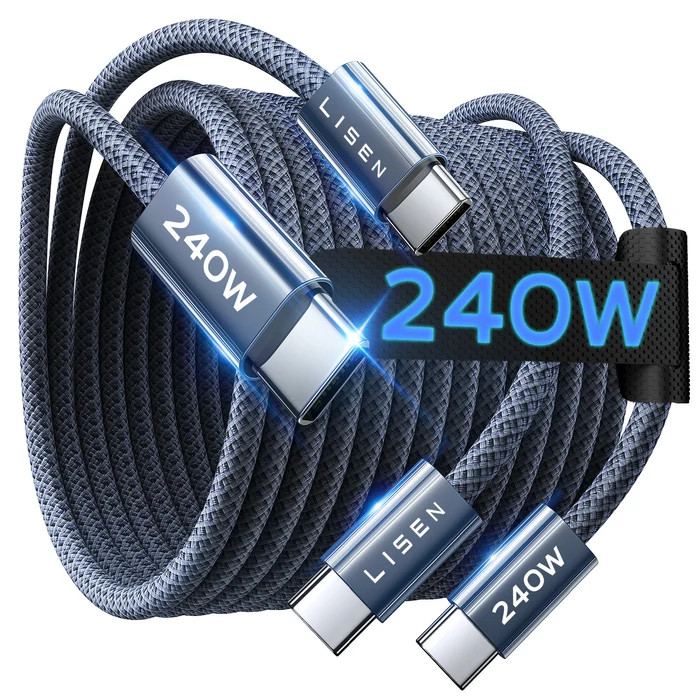 Câble USB-C vers USB-C LISEN 240W (Power Delivery 3.1) – Charge Ultra Rapide en Nylon Tressé Renforcé