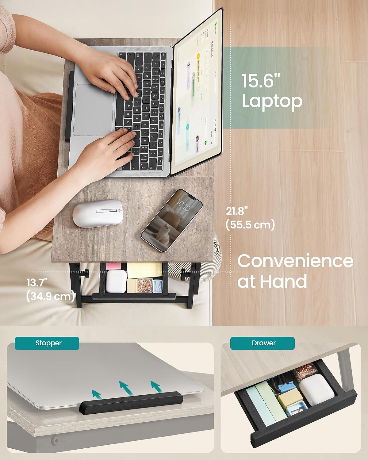Table de Lit Pliable SONGMICS pour PC Portable Hauteur & Angle Réglables — photo 4