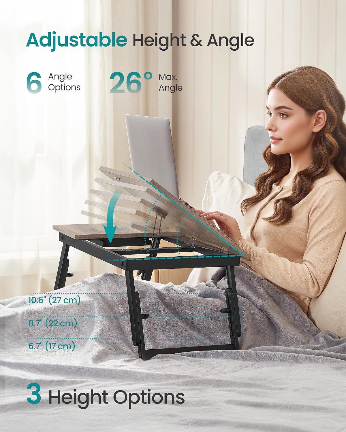 Table de Lit Pliable SONGMICS pour PC Portable Hauteur & Angle Réglables — photo 3